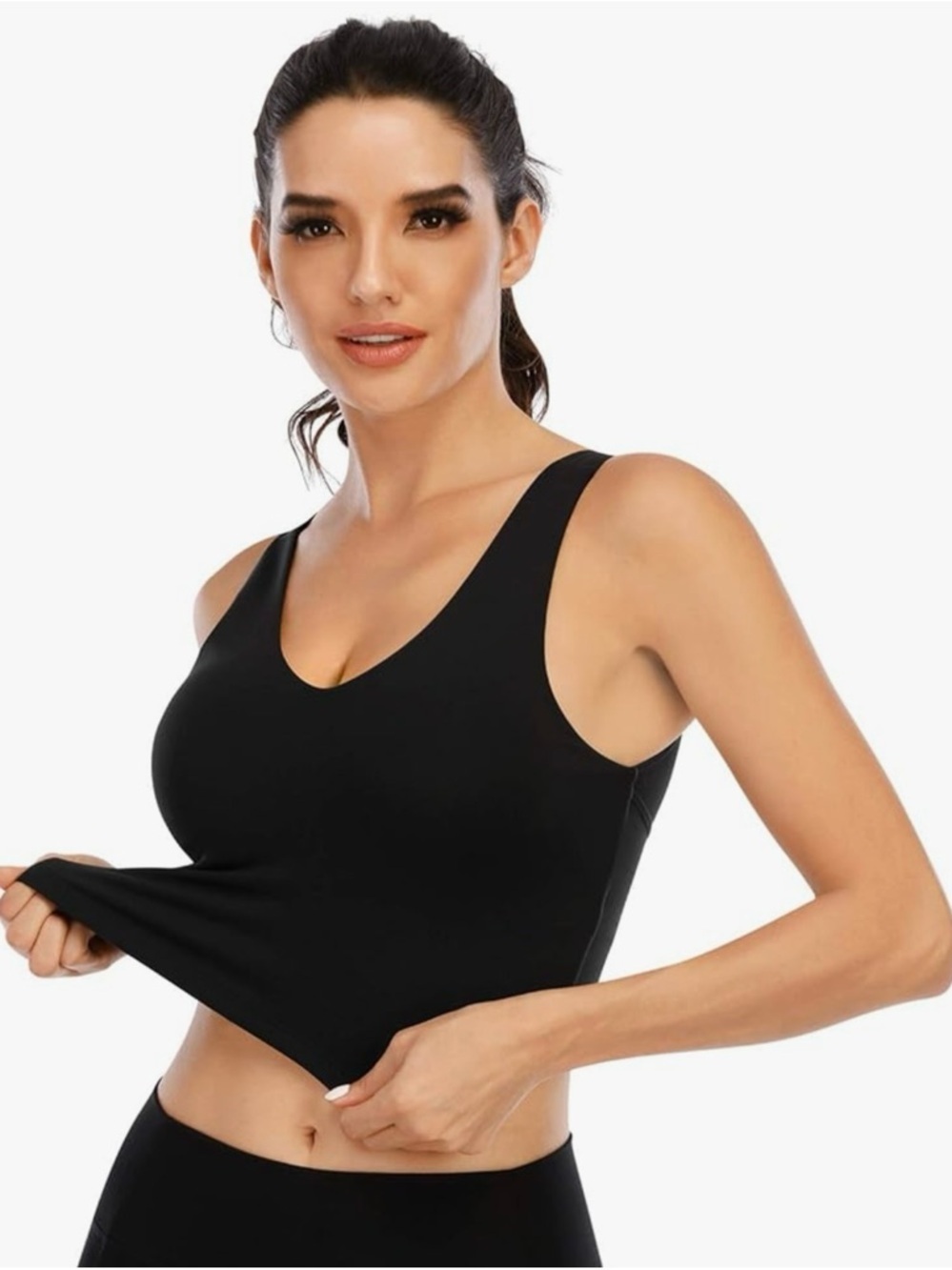 NEW Black Sculpting Sports Bra Workout Top Medium – Stretchy & Flattering - Picture 2 of 5